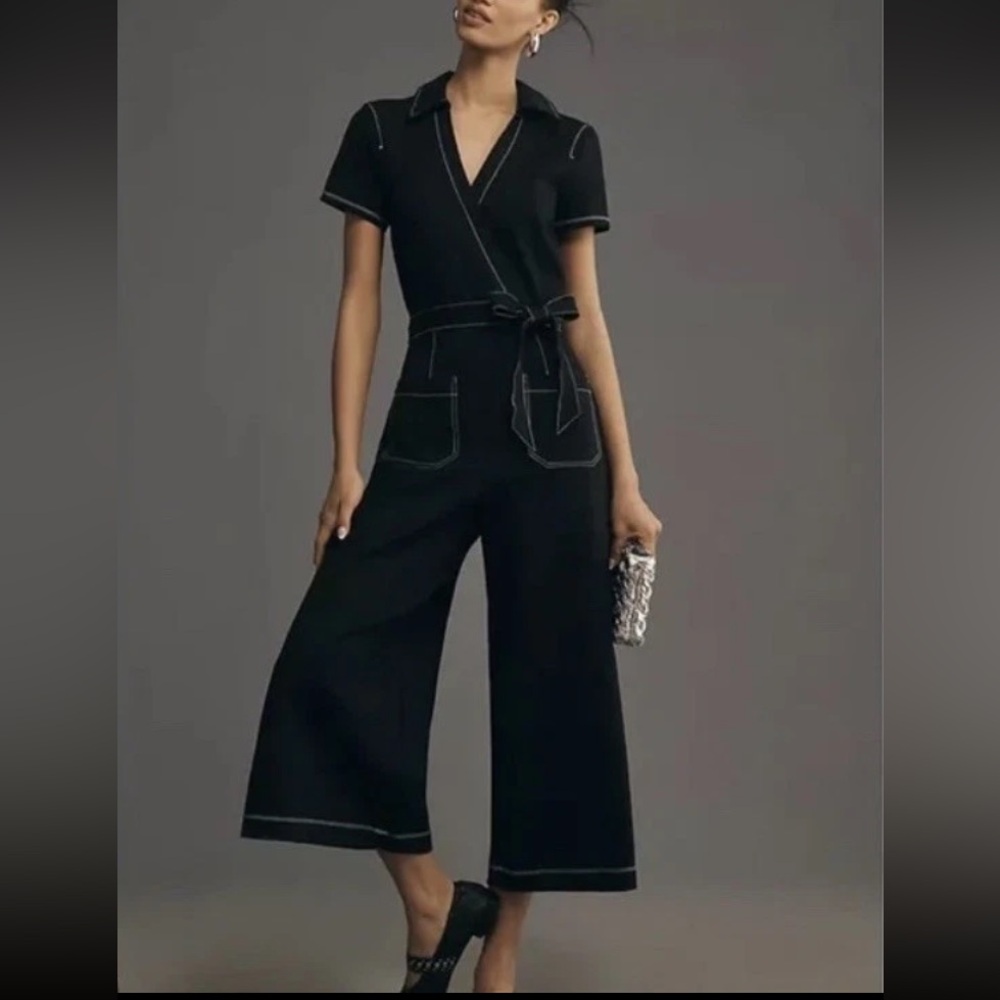 ANTHROPOLOGIE x MAEVE Colette Wrap Jumpsuit Denim Edition Size 8 NEW! $188